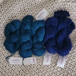 Knit Picks Fingering Silk Alpaca Yarn - Teal & Deep Blue Skeins